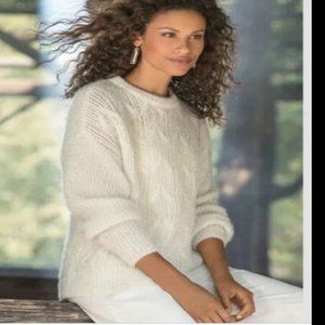 Soft Surroundings Noemi White Knit-Sparkly-Metallic Pullover Sweater